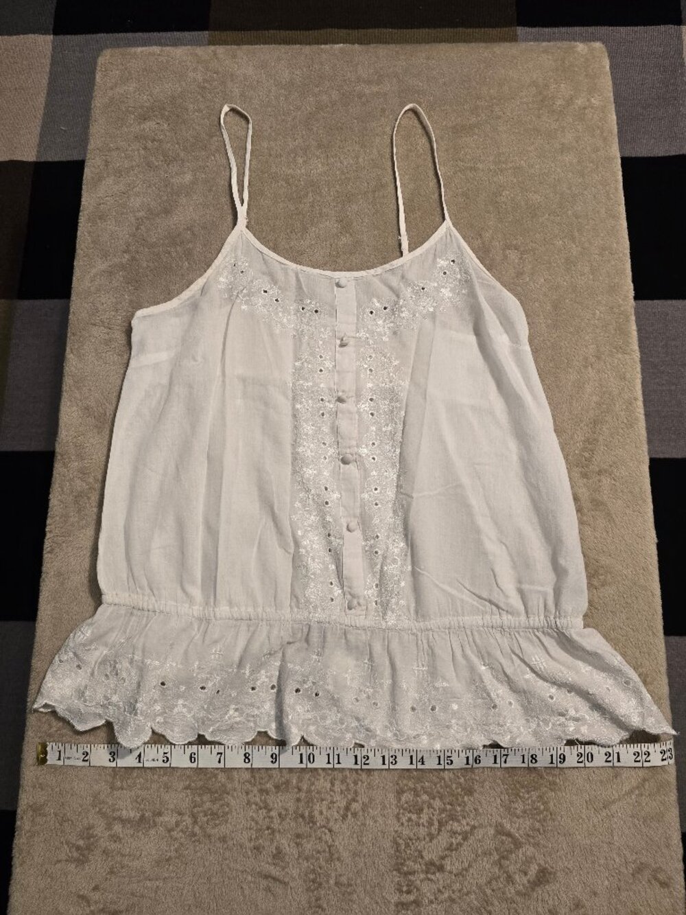 Roper White Swiss Dot Eyelet Lace Cottagecore Tank Blouse Boho Peplum sz L